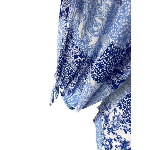 Cato Est 19456 Blouse Shirt Womens Size 26/28W Blue White Patchwork - Picture 6 of 10